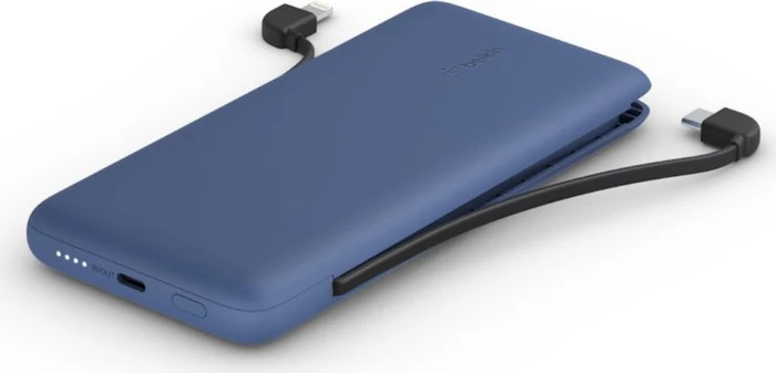 Belkin BoostCharge Plus 10K-USB-C-Powerbank mit integrierten Kabeln blau