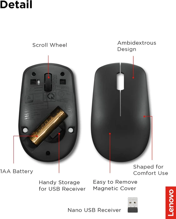 Lenovo 530 Wireless Mouse schwarz, USB