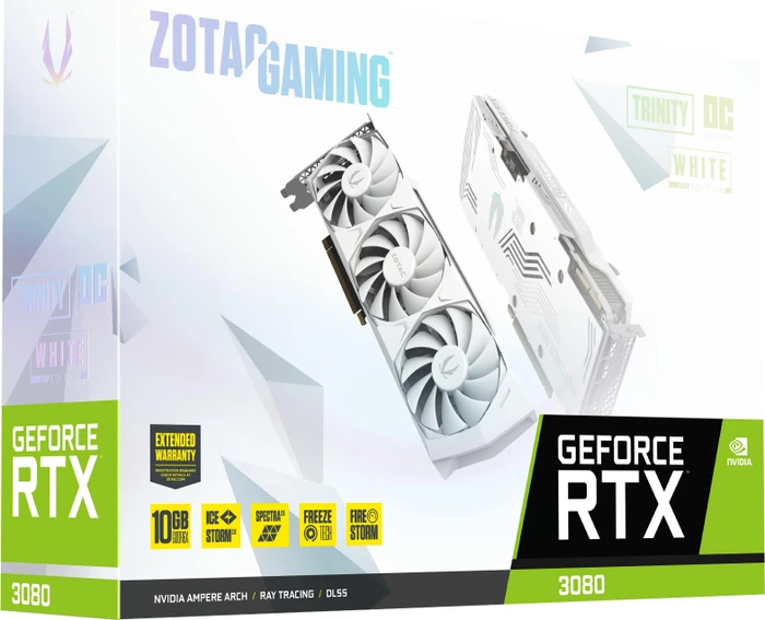 Zotac Gaming GeForce RTX 3080 Trinity OC White Edition LHR, 10GB GDDR6X, HDMI, 3x DP