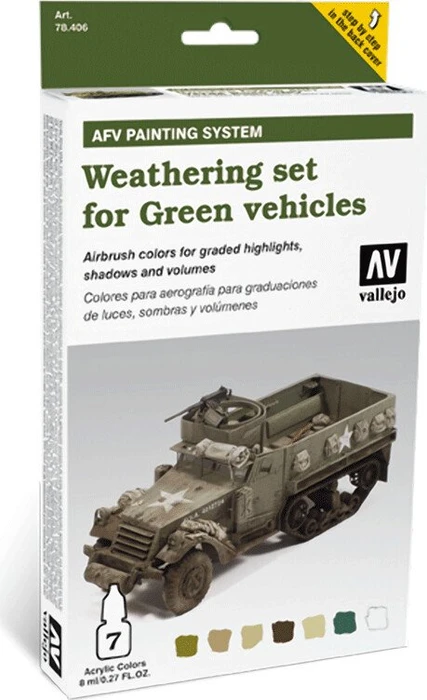 Vallejo Model Air AFV Painting System Weathering Set for Green Vehicles Farbset, 7-tlg.