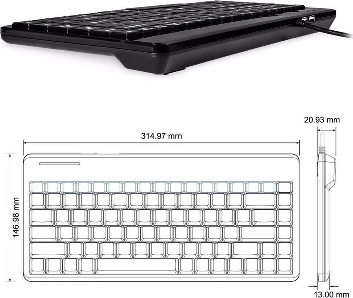 Perixx Periboard-409H mit USB-Hub, schwarz, USB, DE