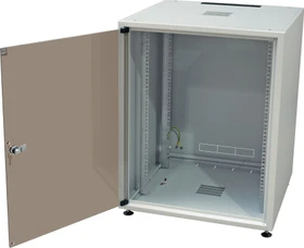 EFB Elektronik OFFICE 19" Netzwerkschrank 18HE, vormontiert, eigenbelüftet, Sicherheitsglastür, IP20, RAL 7035, 600mm tief
