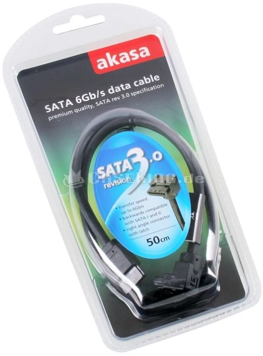 Akasa SATA 6Gb/s Kabel 0.5m gewinkelt mit Arretierung