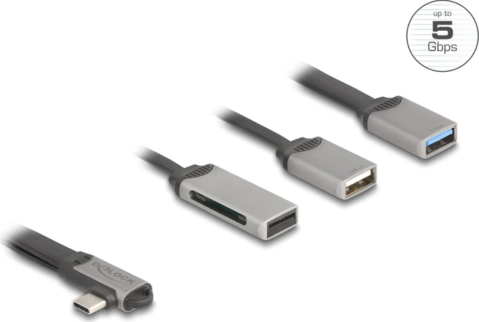 DeLOCK 2 Port USB Hub inklusive Cardreader, USB-C 3.0 [Stecker]