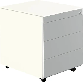 mauser Rollcontainer line, 1x Utensilienauszug, 3x Materialschublade, reinweiß/weißaluminium