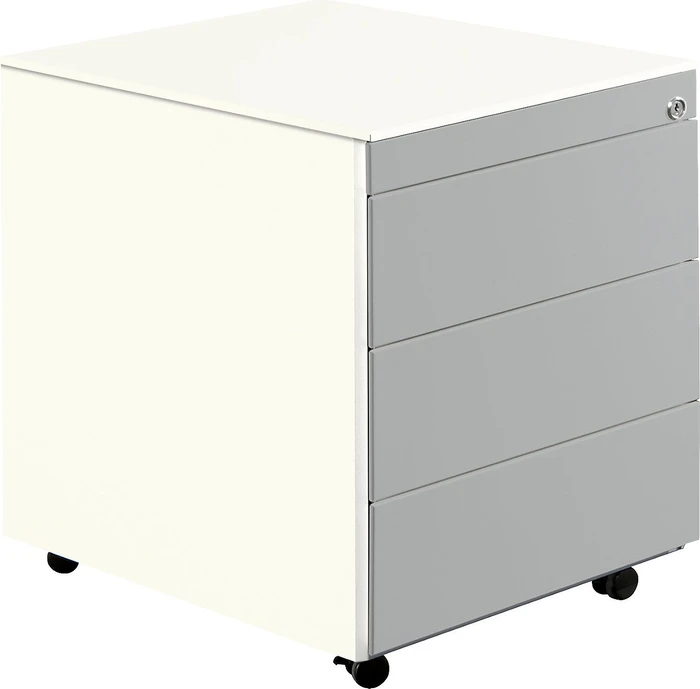 mauser Rollcontainer line, 1x Utensilienauszug, 3x Materialschublade, reinweiß/weißaluminium