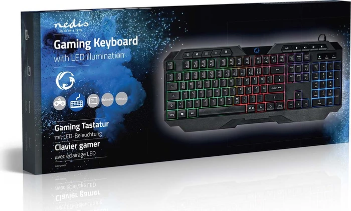 Nedis Gaming Tastatur, LEDs RGB, schwarz, USB, DE