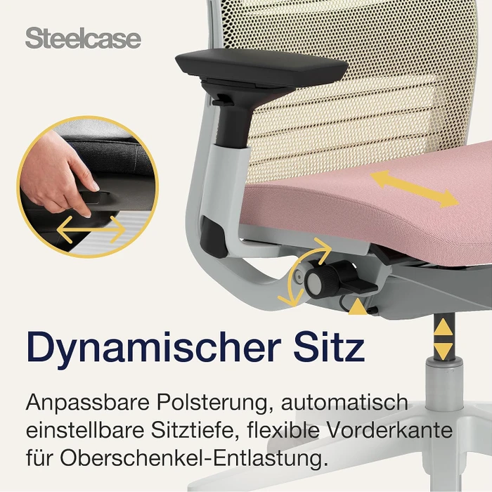 Steelcase Think Bürostuhl mit Armlehnen, beige/rosa