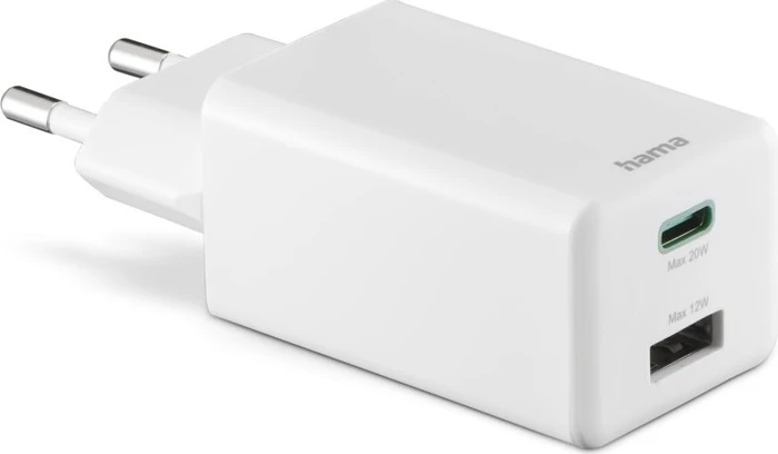 Hama Schnellladegerät 1x USB-C PD/Qualcomm 1x USB-A Mini-Ladegerät 32W weiß