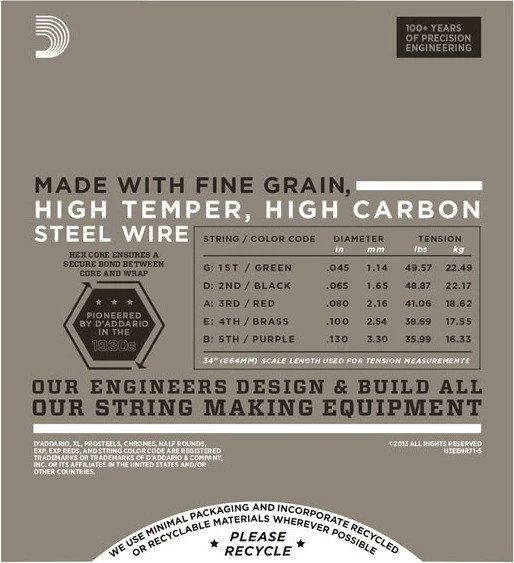 D'Addario XL Half Rounds 5-String Bass Regular Light, Long Scale