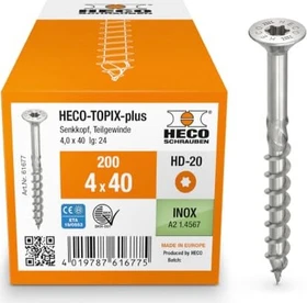 HECO TOPIX-plus Edelstahl A2 Torx T20 Holzschraube, 4x40mm, 200 Stück