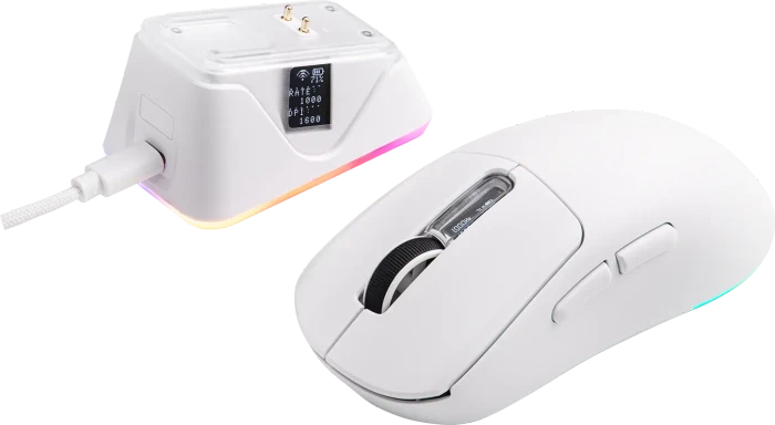 Epomaker Nex Lite Wireless Gaming Mouse mit Ladestation, weiß, USB/Bluetooth