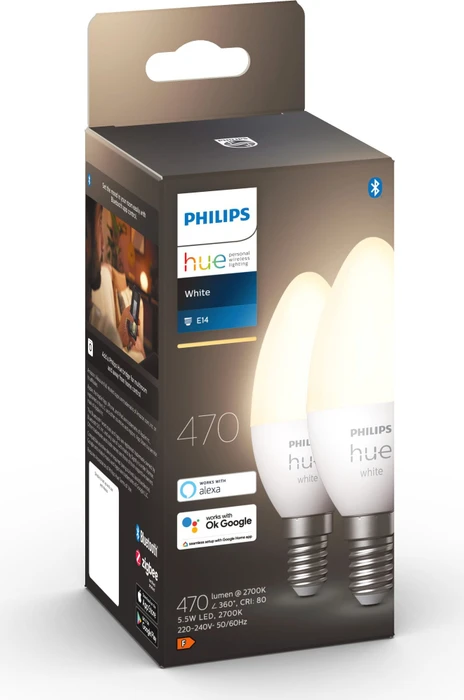 Philips Hue White 470 LED-Bulb E14 5.5W/827, 2 Stück