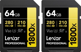Lexar Professional 1800x Gold Series R280/W210 64GB, UHS-II U3, Class 10, 2er-Pack