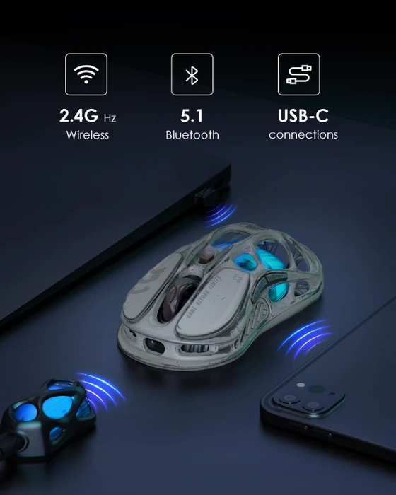 GravaStar Mercury M1 Pro Wireless Gaming Mouse, Battle Worn Edition Silver Mist, USB/Bluetooth