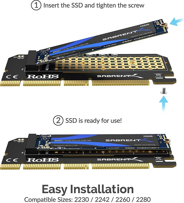 Sabrent PCIe 4.0 x16 -> 1x M.2 Key M NVMe