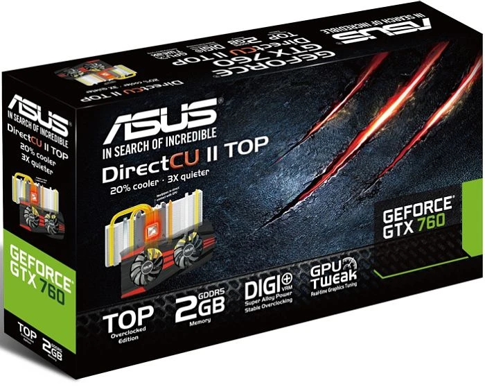 ASUS GeForce GTX 760 DirectCU II TOP, GTX760-DC2T-2GD5-SSU, 2GB GDDR5, 2x DVI, HDMI, DP
