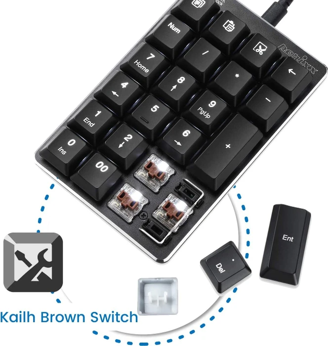 Perixx Peripad-303 U Keypad, schwarz/weiß, Kailh BROWN, USB-A