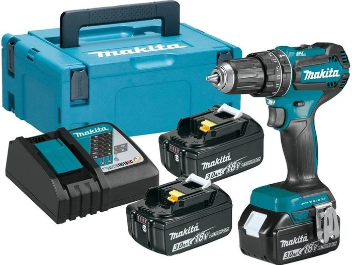 Makita DHP485RF3J Akku-Schlagbohrschrauber inkl. MAKPAC + 3 Akkus 3.0Ah