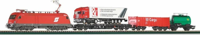 Piko - Spur H0 Start-Set - Start-Set mit Bettung Taurus ÖBB mit Güterwagen