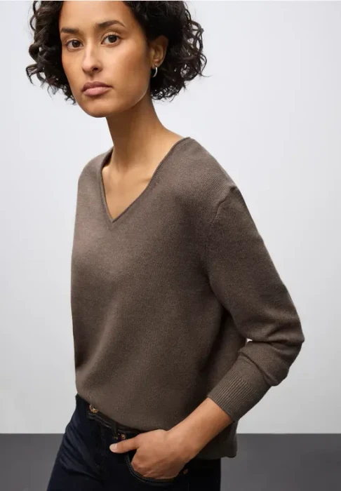 Street One Kuscheliger V-Neck Pullover nomad brown mel. (Damen)