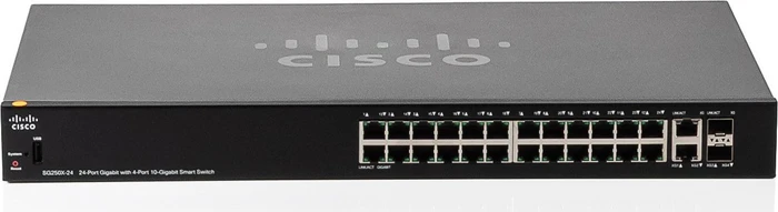 Cisco SG250 Rackmount Gigabit Smart Switch, 24x RJ-45, 2x RJ-45/SFP, 100W PoE+