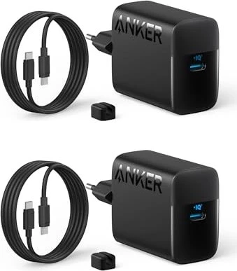 Anker Ladegerät (45W, 2er-Pack) mit 2 USB-C-Kabel schwarz