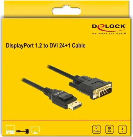 DeLOCK DisplayPort 1.2 [Stecker] auf DVI-D 24-Pin [Stecker] Kabel, 2m