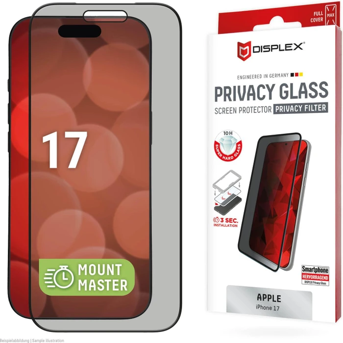 Displex Privacy Glass mit Mount Master für Apple iPhone 17