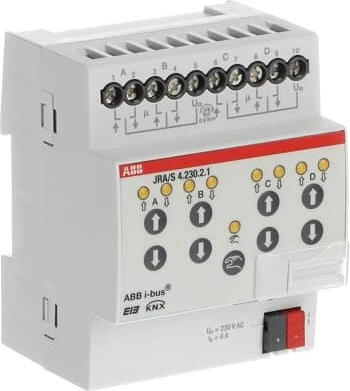ABB JRA/S4.230.2.1 Jalousie-/Rollladenaktor 4-fach, 230V, 6A, 4TE REG, Schaltaktor