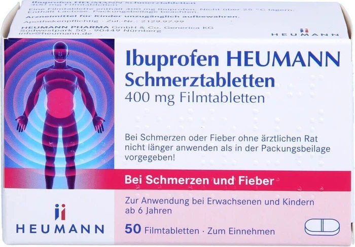 Ibuprofen 400mg Schmerztabletten Heumann Filmtabletten, 50 Stück