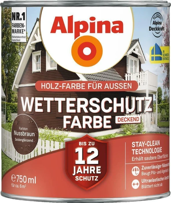 Alpina Farben Wetterschutz-Farbe deckend außen nussbraun, 750ml