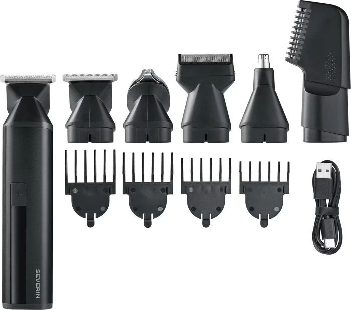 Severin Bart- und Haarschneider HS 0710 | All-in-One Trimmer | Akku | 90 Min Laufzeit | 6 Aufsätze | Nassrasur
