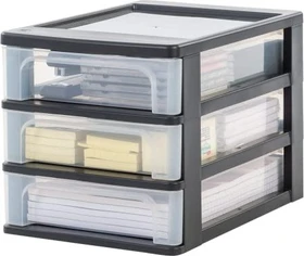 Iris Ohyama Aufbewahrungsbox, 3 Schubladen, 12l, transparent/schwarz