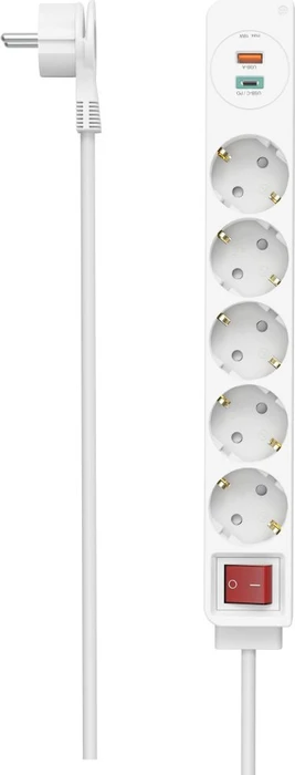 Hama Steckdosenleiste mit Schalter, Winkel-Flachstecker und 18W USB-PD/QC