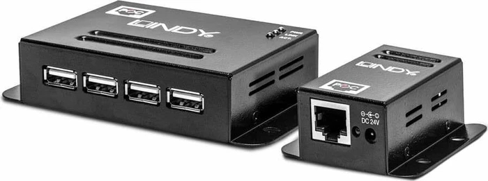 Lindy Cat.5 Extender, schwarz, 4x USB-A 2.0, RJ-45, USB-B 2.0 [Buchse]