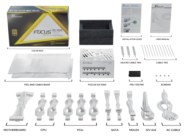 Seasonic Focus GX White ATX 3 (2024) GX-1000 1000W, ATX 3.1