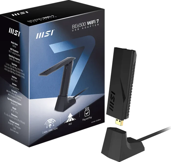 MSI BE6500 WiFi 7, 2.4GHz/5GHz/6GHz WLAN, USB-A 3.0 [Stecker]