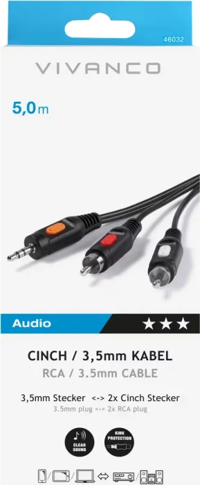 Vivanco 1x 3.5mm Klinke Stecker/2x Cinch Stecker, 5m