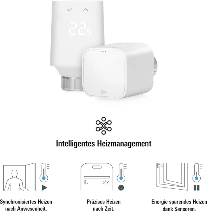 Eve Thermo 2025 (5. Generation/Matter) Heizkörperthermostat, Heizungssteuerung, 2er-Pack