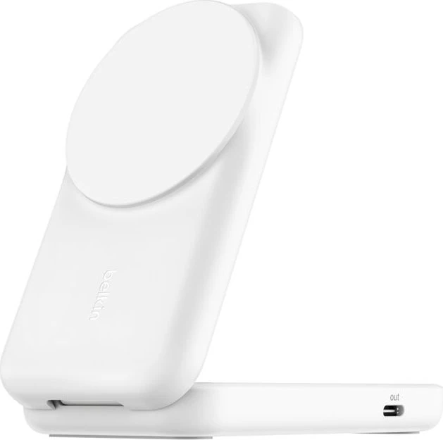 Belkin UltraCharge faltbare magnetische 2-in-1-Ladestation mit Qi2 (25W) viereckig weiß