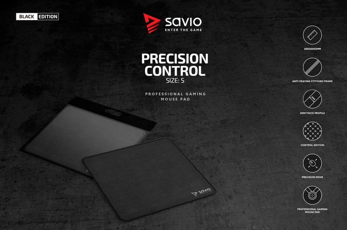 Savio Black Edition Precision Control S Gaming Mauspad, schwarz/grau