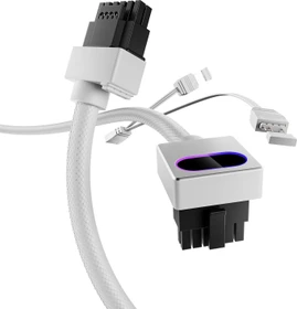 AsiaHorse Hydrus 12VHPWR, 12VHPWR Kabel, 1x 16-Pin PCIe 5.0 Stecker auf 16-Pin PCIe 5.0 Stecker, 90° gewinkelt, Typ B, Clip oben, RGB beleuchtet, weiß, 50cm (Hydrus-16PIN-WHITE-B)