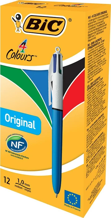 BIC 4 Colours Original 0.4mm Kugelschreiber blau/weiß, 12er-Pack