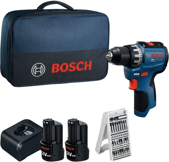 Bosch Professional PRO GSR12V-31 Akku-Bohrschrauber inkl. Tasche + 2 Akkus 2.0Ah + Zubehör