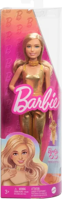 Mattel Barbie - Fashionistas Barbie Petite Welliges Blondes Haar, Goldener Jumpsuit