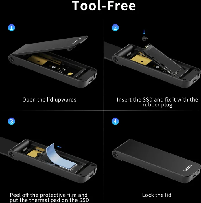 Fideco NVME SSD Enclosure Case, USB-C 3.1