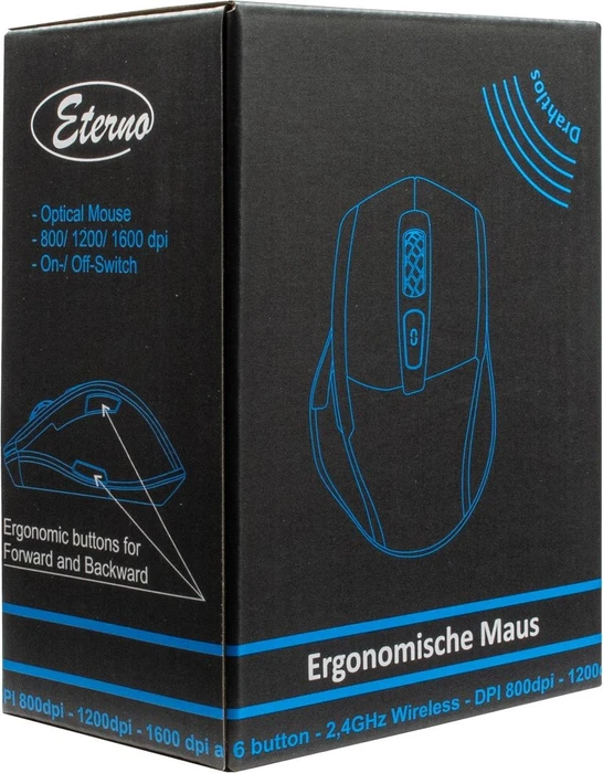 Inter-Tech Eterno M-230 kabellose ergonomische Maus schwarz, USB