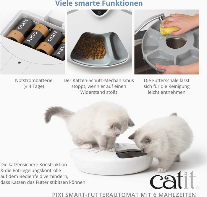 Catit PIXI Smart-Futterautomat mit 6 Mahlzeiten, Kühleinsatz, WLAN, weiß