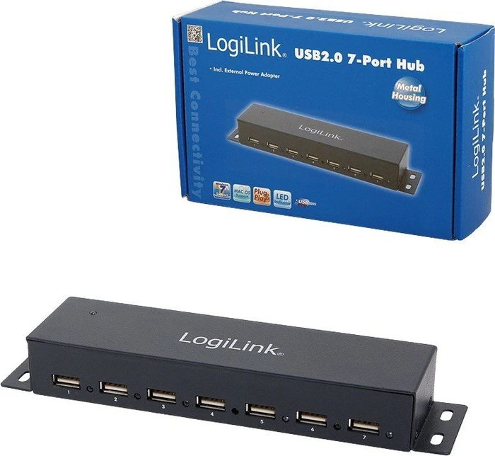 LogiLink Wallmount USB-Hub, 7x USB-A 2.0, USB-B 2.0 [Buchse]